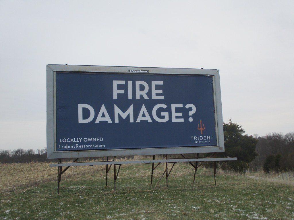 South 8th & Powerline #1. Trident Restoration, Inc: Outdoor poster billboard designed for cost-effective advertising in Richmond, Indiana. Photo Gallery. Projects. OOH. Porter Advertising.